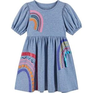Andy & Evan Girls Blue Puff-Sleeve Rainbow Tshirt Dress Size 3T